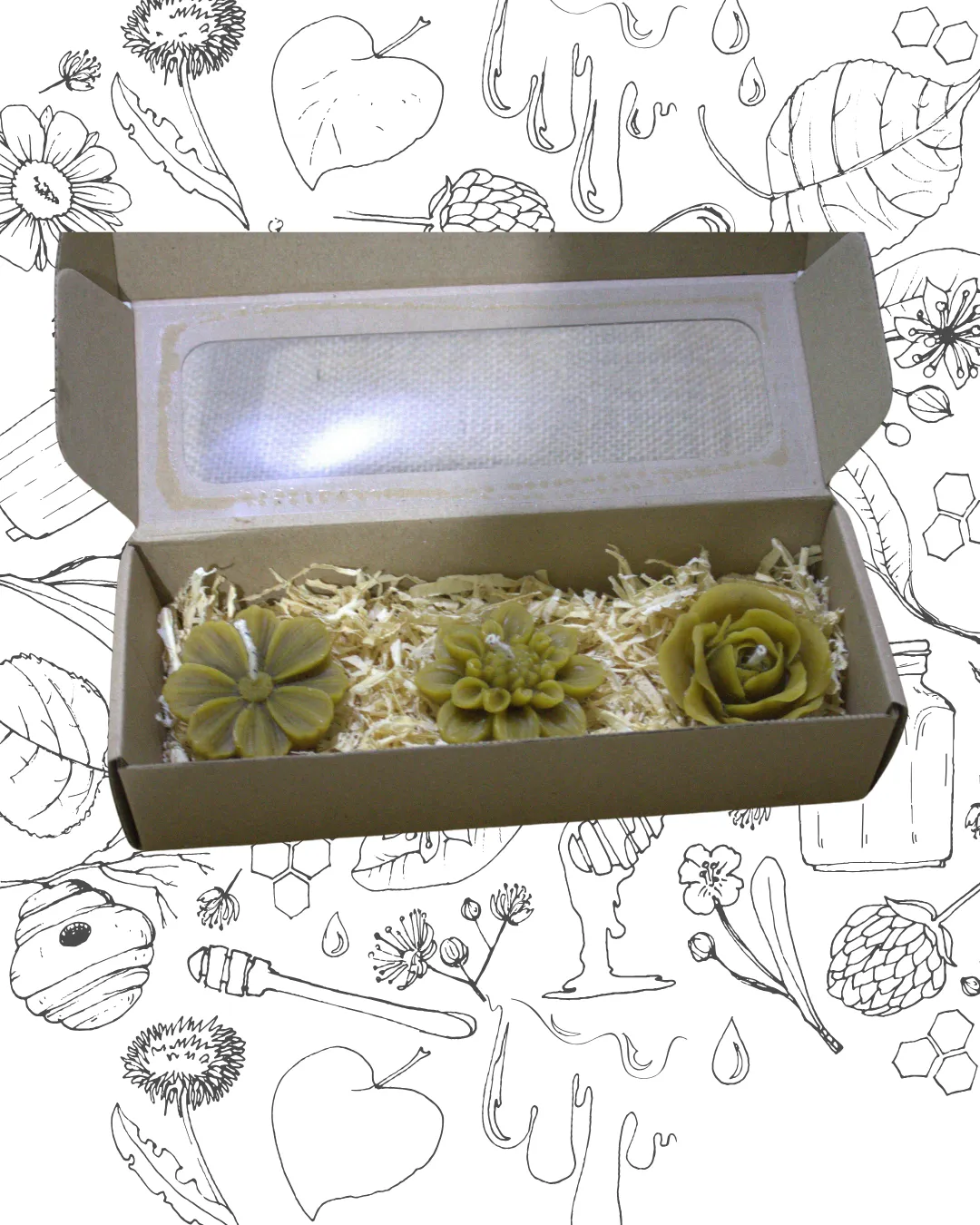 Caja de cartón con 3 velas