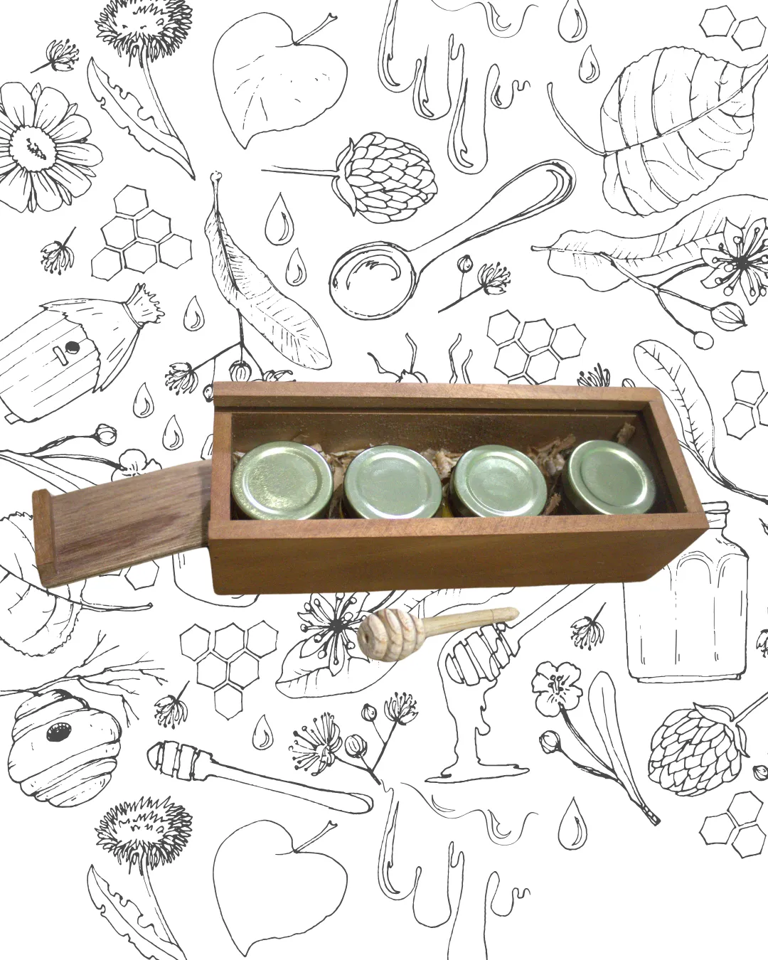 CAJA CON 4 FRASCOS DE MIEL